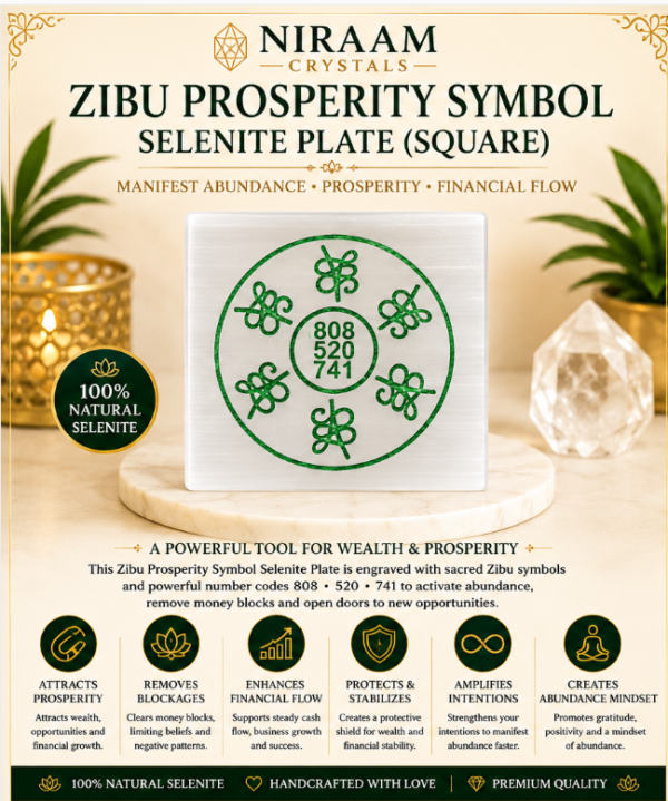 Zibu Prosperity Symbol in Circle Selenite Plate