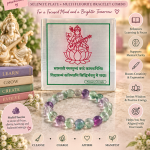 Saraswati Vidya Selenite Plate with Multi Fluorite Bracelet
