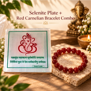 Vighnaharta Selenite Plate with Carnelian Bracelet 8mm